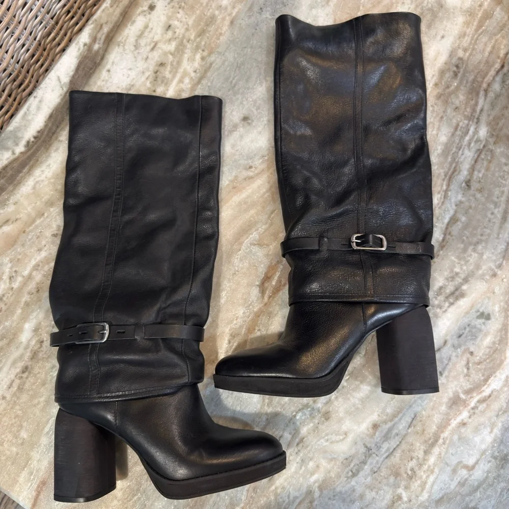 Women’s LUCKY BRAND Nathari Foldover black leather knee high boot- Size 8.5 - Picture 4 of 11